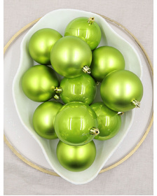 LIME GREEN Christmas Baubles 80mm Pearl Matt 24 Pack