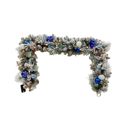 Winter Grace Pre-Decorated Flocked Pre-Lit Garland 1.8m