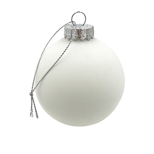 Glass Christmas Bauble Single WHITE VELVET MATT 80mm