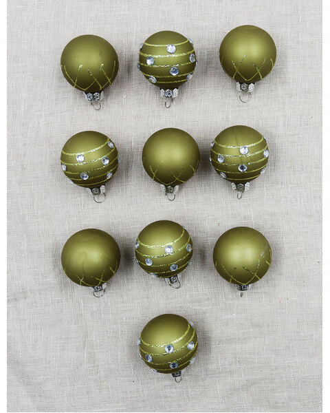 45mm Glass Baubles - Olive - 10 pack