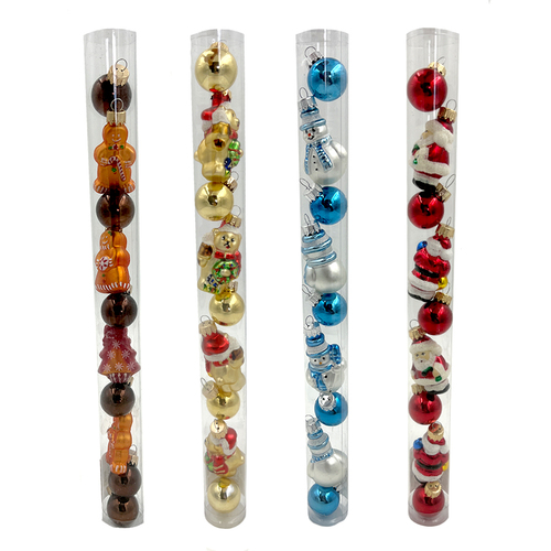 Glass Christmas Bauble single Mini figue ball - 18 / tube