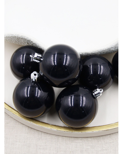 Black Christmas Baubles 60mm Pearl 6 Pack