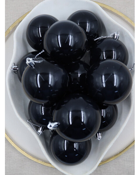 Black Christmas Baubles 70mm Pearl 24 & 48 Packs
