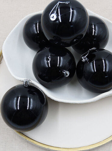BLACK Christmas Baubles 100mm 24 Balls Gloss
