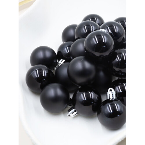 Black 40mm Christmas Baubles Pearl Matt 24 Pack