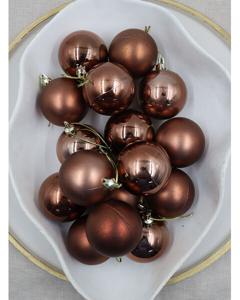 COFFEE 60mm Christmas Baubles Gloss Matt 16 Pack
