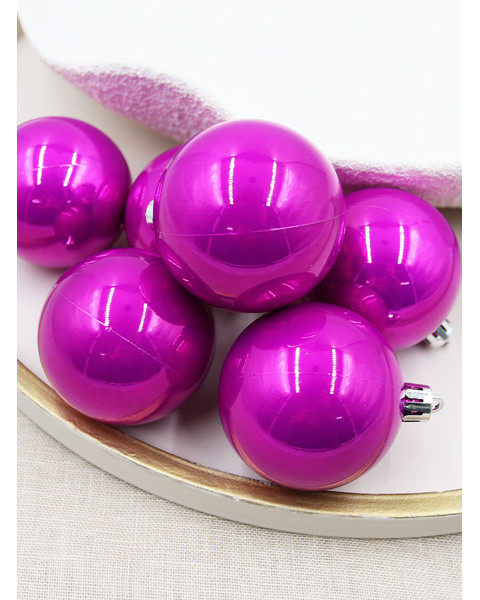 HOT PINK Christmas Baubles Pearl 200mm 4 Pack
