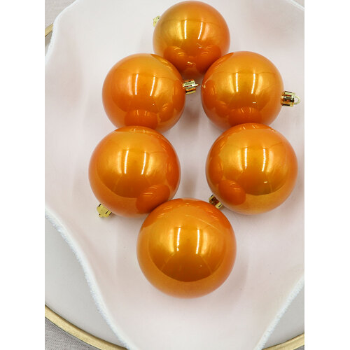 Orange Christmas Baubles 80mm 6 Pack Pearl
