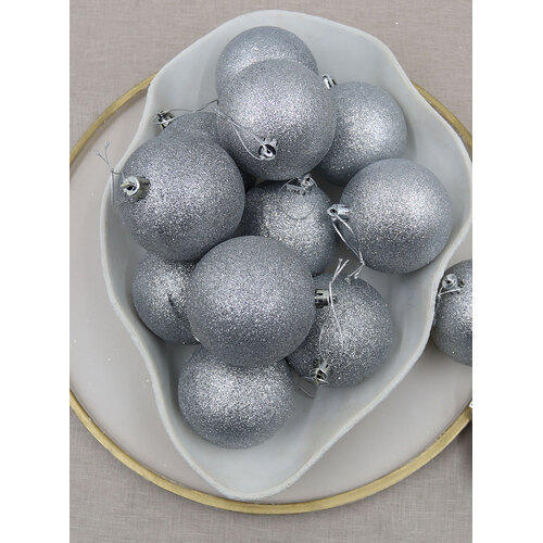 SILVER Christmas Baubles 80mm Glitter 24 Pack