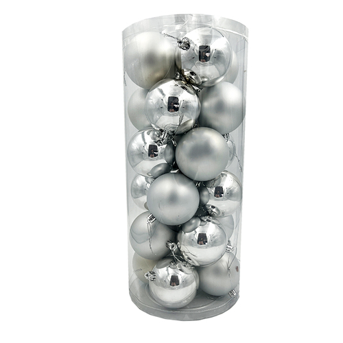 SILVER Christmas Baubles 80mm Glossl Matt 24 Pack