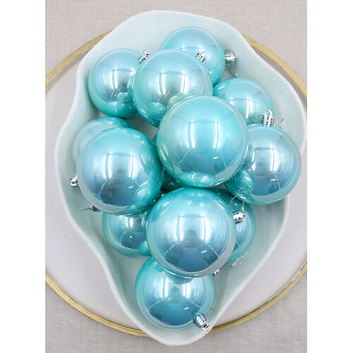 Aqua Mist Christmas Baubles 80mm Pearl 24 & 48 Packs