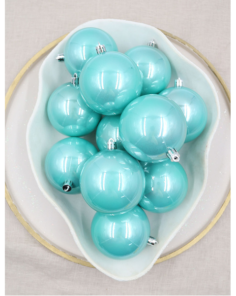 Tiffanie Blue Christmas Baubles 80mm Pearl 24 Pack