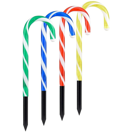 Solar Candy Cane Multicolour LED Light Set of 4