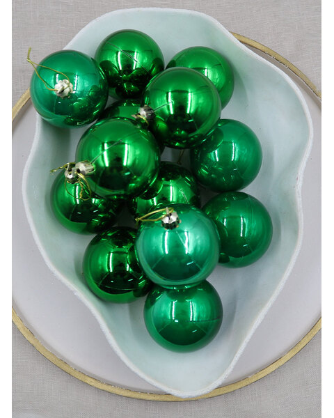 GREEN 70mm Christmas Baubles Gloss Pearl 48 Pack