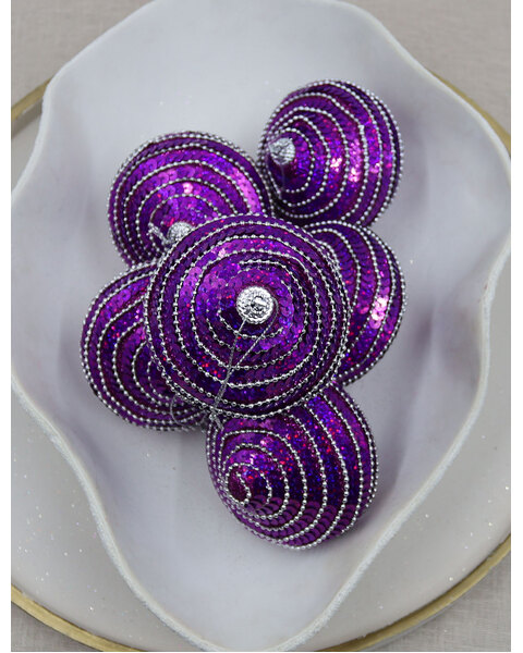 Purple Onion Foam Christmas Sequin Baubles 80mm 6 Pack