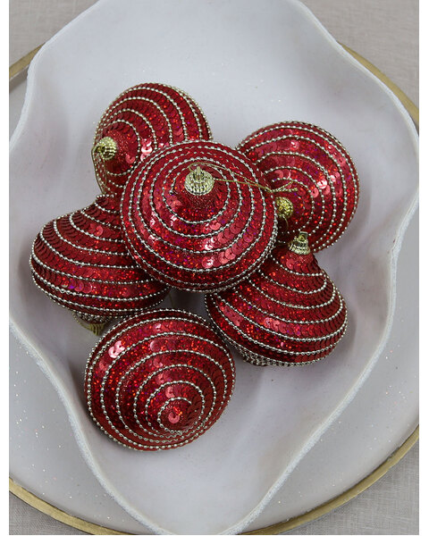 Red Onion Foam Christmas Sequin Baubles 80mm 6 Pack