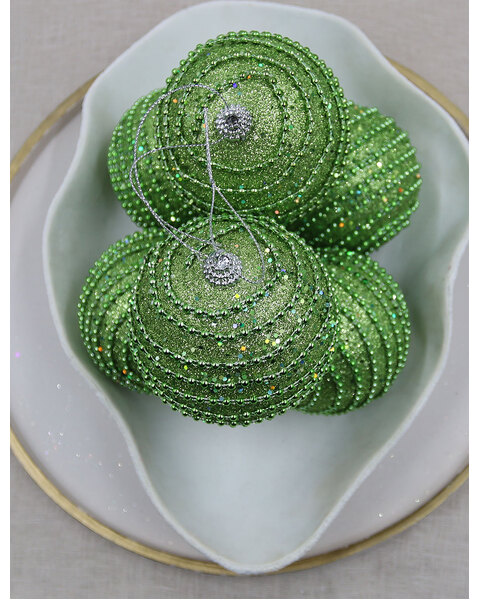 Green Foam Christmas Sequin Baubles 100mm 6 Pack