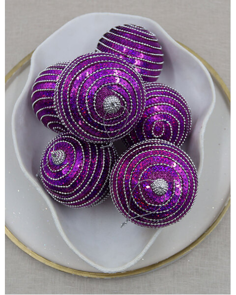 Purple Foam Christmas Sequin Baubles 100mm 6 Pack