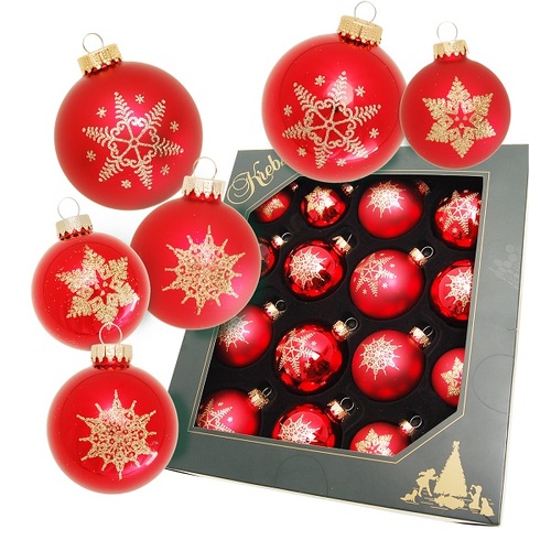 Red snowflake glass bauble set