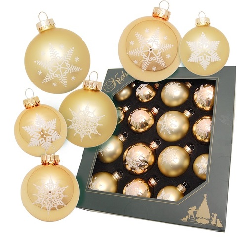 Gold snowflake glass bauble set