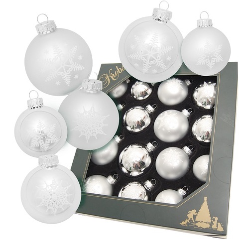 Silver snowflake glass bauble set