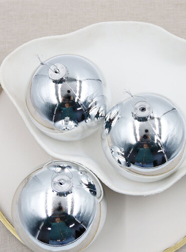 SILVER Christmas Baubles 120mm 3 Balls Gloss