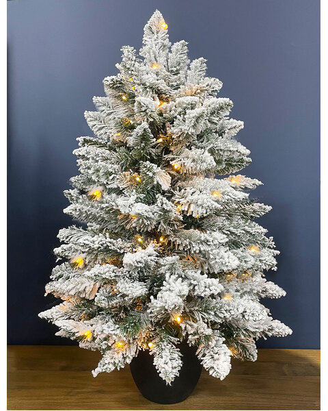 Bavarian Snow Flocked Fir 3ft /90cm Pre Lit Christmas Tree