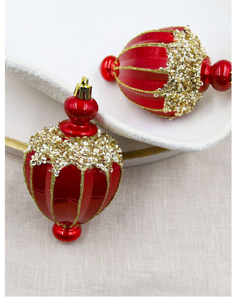 2 RED Christmas Hanging Lantern 100mm