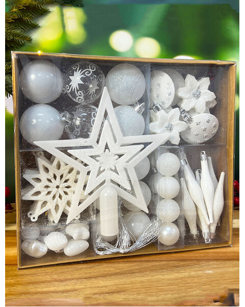 White Wonderland Christmas Tree 45pc Bauble Pack