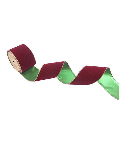 Burgundy Green Velour Double Sided Wire Edge Ribbon 10m