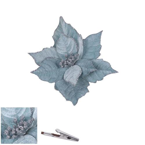 Pale Blue Poinsettia Flower With Clip 20cm