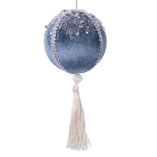 180mm Christmas Baubles BLUE Velvet With Tassel
