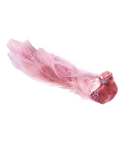 Pink Feathered Bird With Clip Tree Ornament 24cm