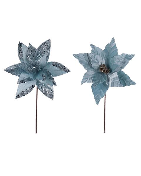 Pale Blue Poinsettia Flower Pick 2 Pack 30cm