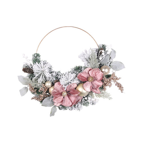 Pink Magnolia Flower Metal Wreath 24cm