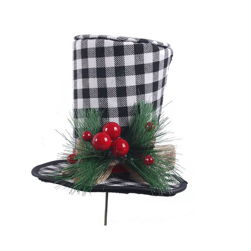 Black and White Tartan Top Hat Pick 300mm