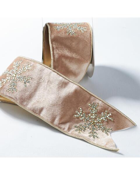 Taupe Velvet Ribbon with CHAMPAGNE Beaded Snowflake
