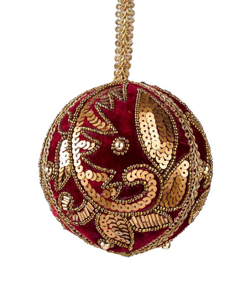 BURGUNDY Hand Beaded Bauble 10CM