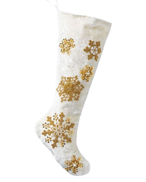 IVORY Velour Stocking w/Gold Beading 58CM
