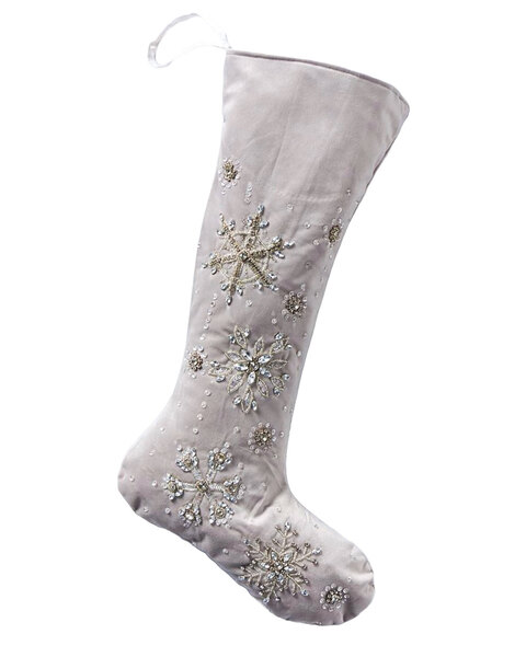 Silver Velvet Stocking With Silver Beading 58CM