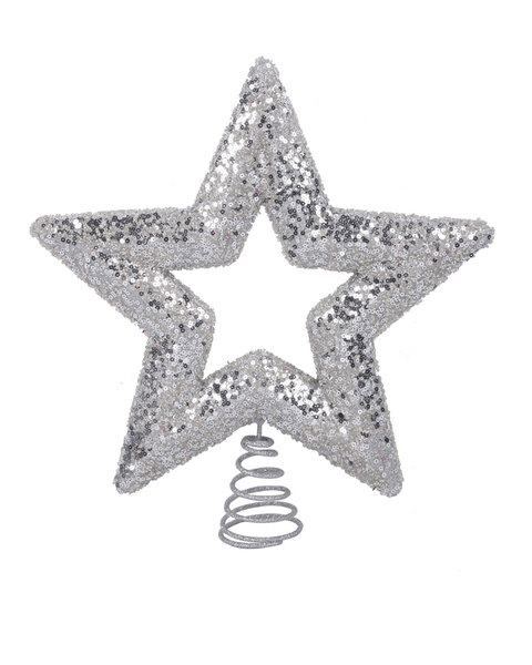 SILVER GLITTER STAR TREE TOPPER 29CM
