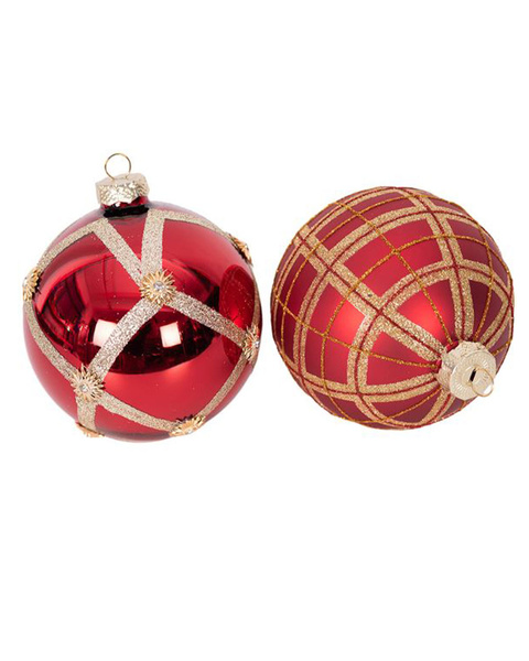 Set of 2 Red & Gold Glass Baubles