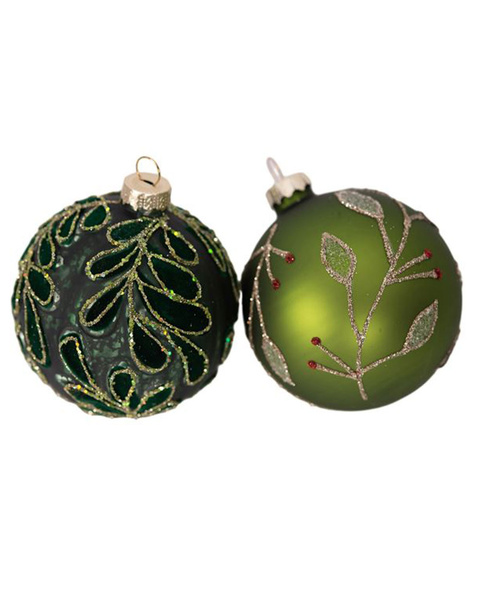 Set of 2 Emerald and Gold Baubles