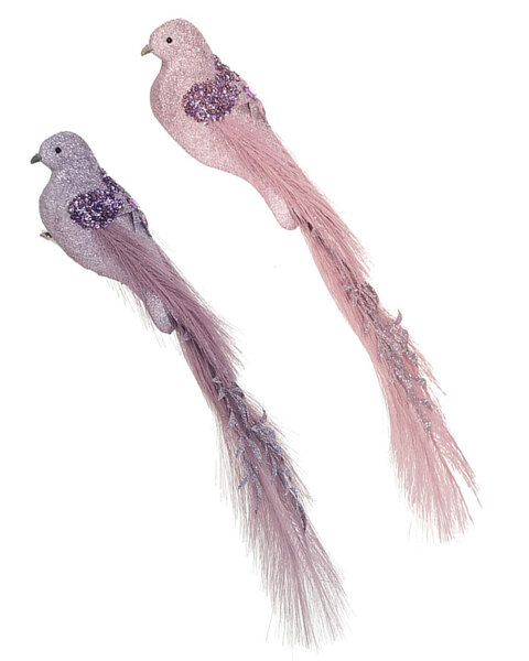 Dusty Pink Lavender Birds Christmas Tree Clip Feathered Tail 42cm